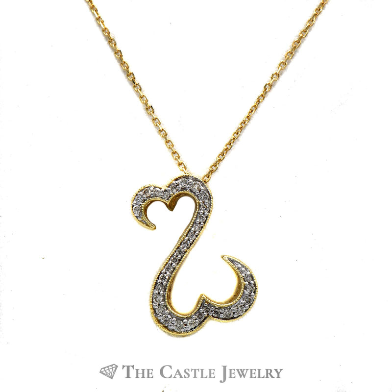 Double Open Heart 1/4cttw Diamond Pendant with Adjustable Chain Necklace in 10k Yellow Gold