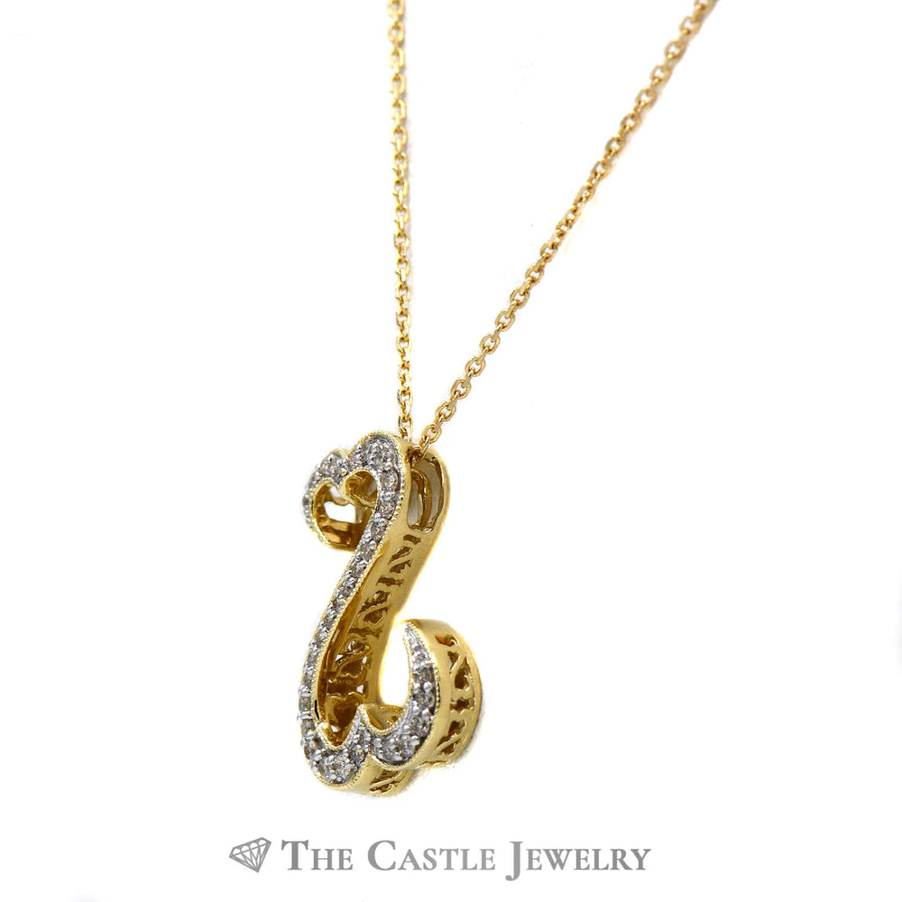 Double Open Heart 1/4cttw Diamond Pendant with Adjustable Chain Necklace in 10k Yellow Gold