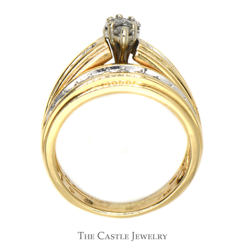 Marquise Shaped Diamond Cluster Bridal Set with Diamond Accents and Matching Band in 14k Yellow Gold