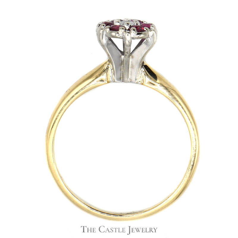 Round Shaped Ruby and Diamond Cluster Ring in 14k Yellow Gold