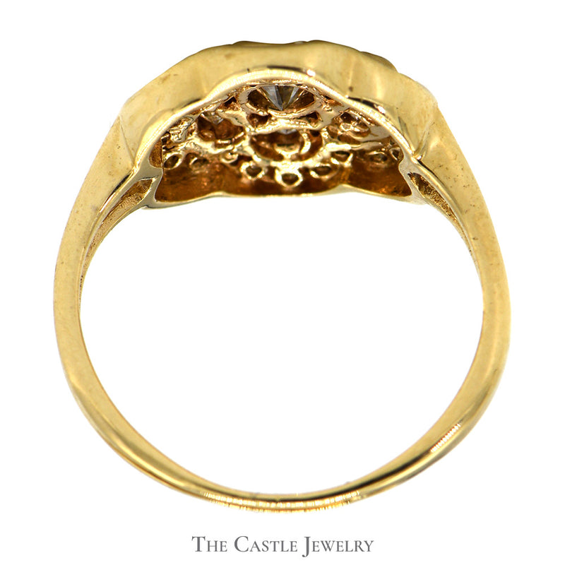 Flower Shaped Diamond Cluster Ring in 14k Yellow Gold Split Shank