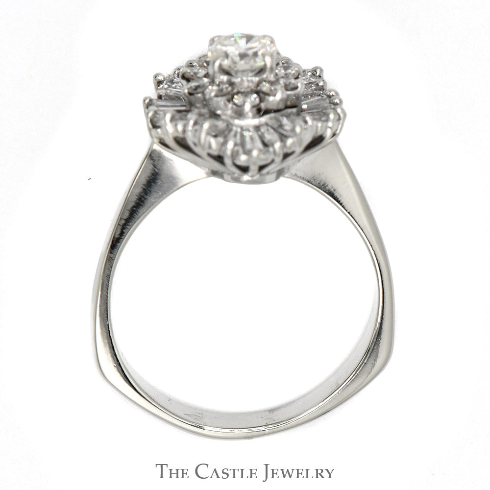 1.25cttw Round & Baguette Diamond Cluster Ring in 14k White Gold