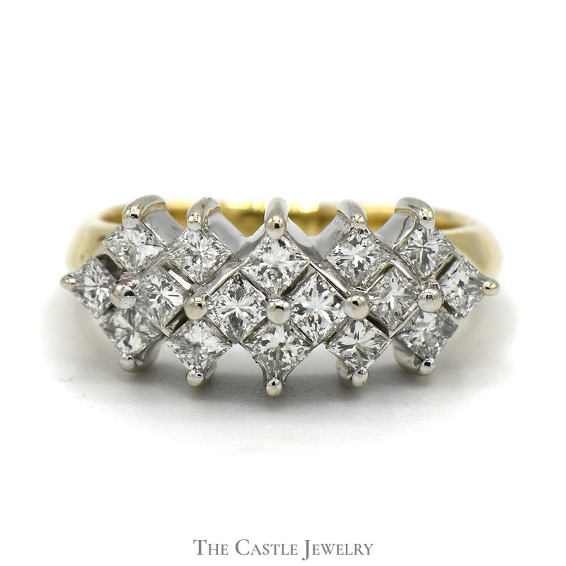 1cttw Princess Cut Diamond Cluster Band in 14k Yellow Gold