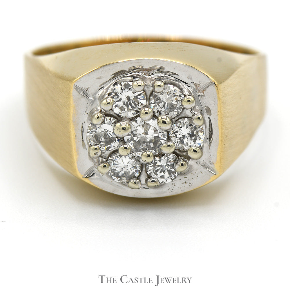 14K Gold Wide Brushed Channel Diamond Ring