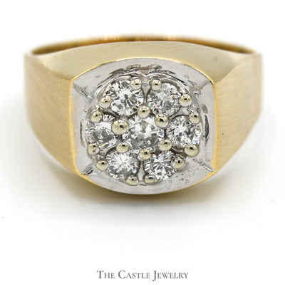 7 Diamond Cluster Men's Ring in 14k Yellow Gold