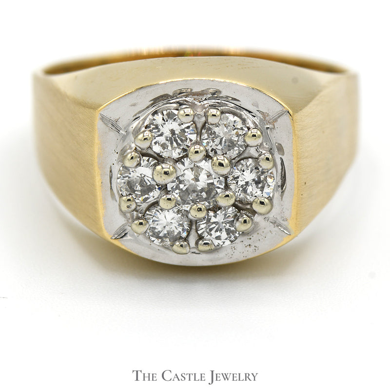 7 Diamond Cluster Men's Ring in 14k Yellow Gold