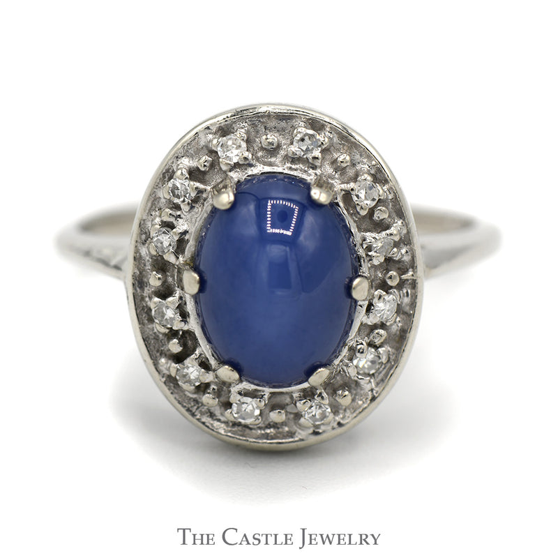 Cabochon Lindy Star Ring with Diamond Halo in 14k White Gold
