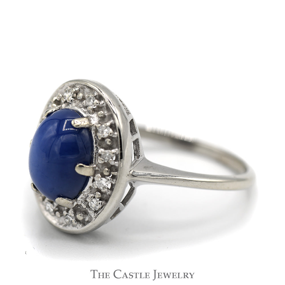 Cabochon Lindy Star Ring with Diamond Halo in 14k White Gold