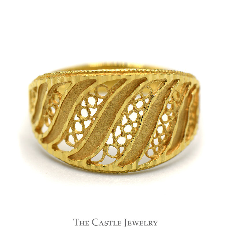 18k Yellow Gold Diamond Cut Open Filigree Band