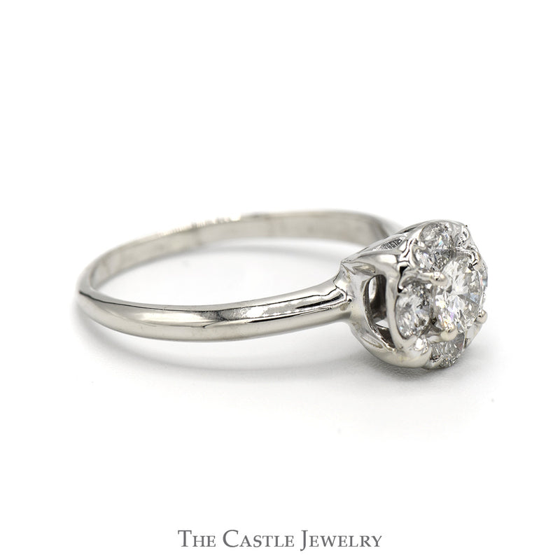 1cttw 5 Round Diamond Cluster Engagement Ring in 14k White Gold
