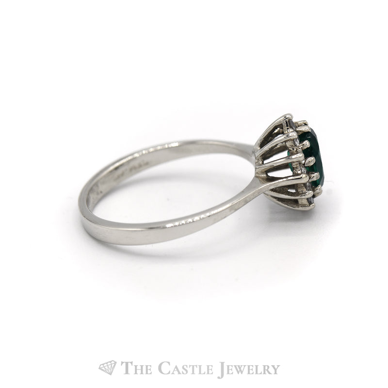 Oval Emerald with Diamond Halo Ring in 14KT White Gold