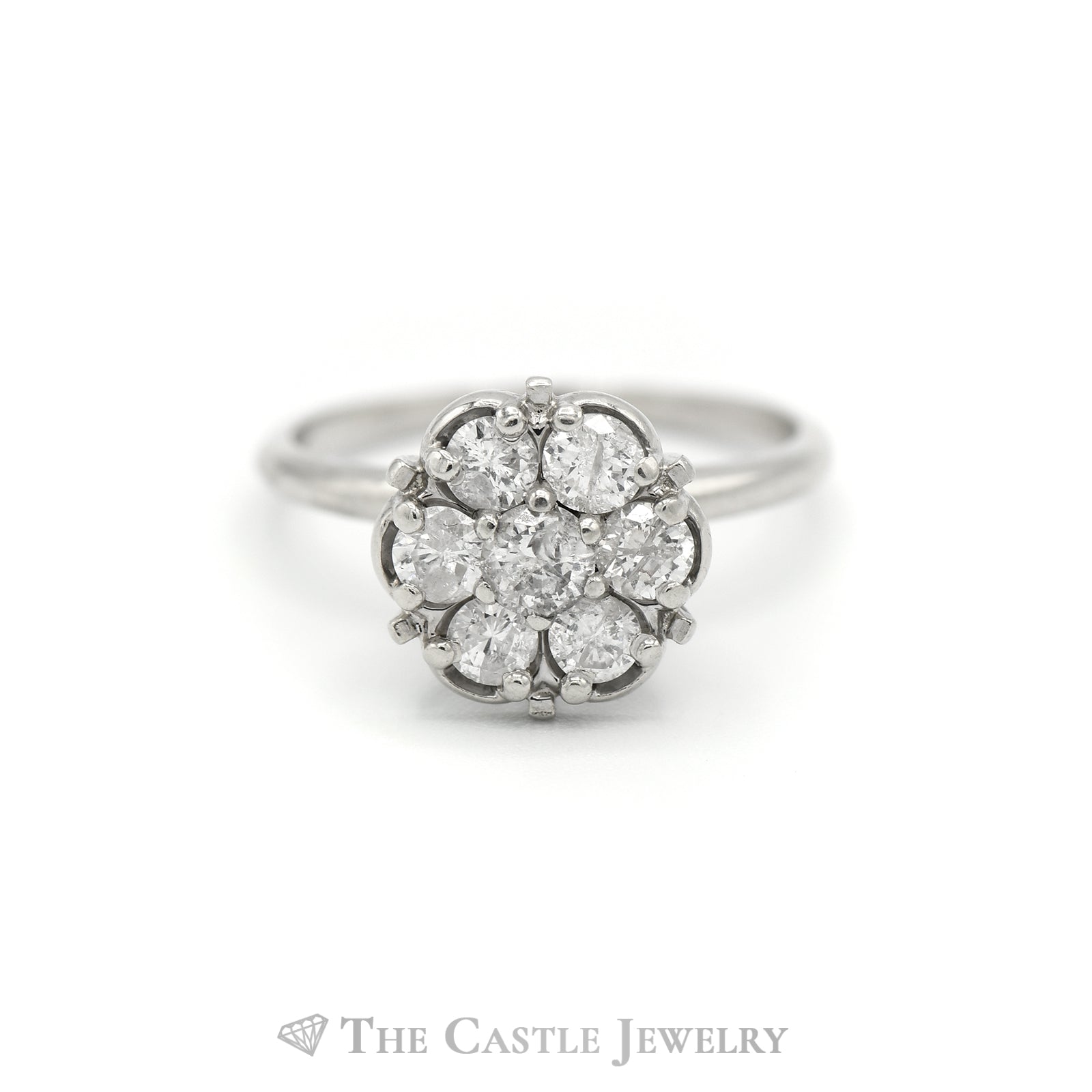 1cttw 7 Diamond Cluster Ring in 14k White Gold