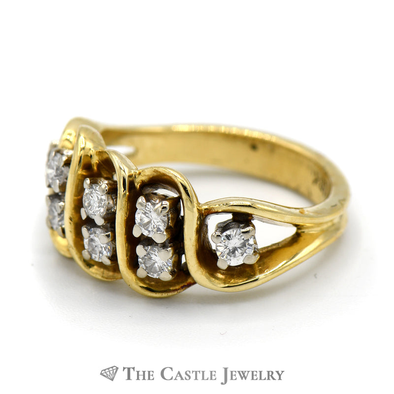 1/2cttw Diamond Cluster Ring with Swirled Setting in 18k Yellow Gold