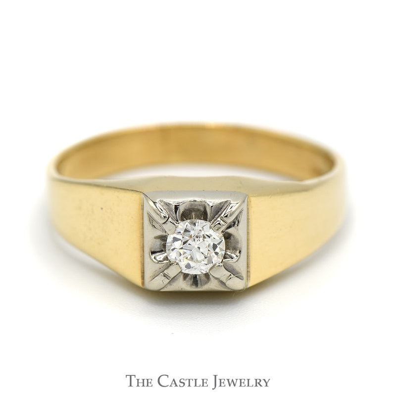 Men's Round Diamond Solitaire Ring in 14k Yellow Gold