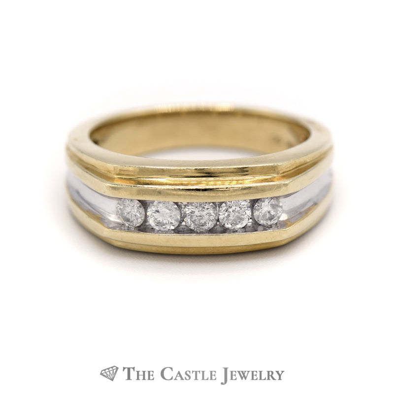 Men's Nick Set 1/2cttw 5 Diamond Band in 10k Two Tone Gold