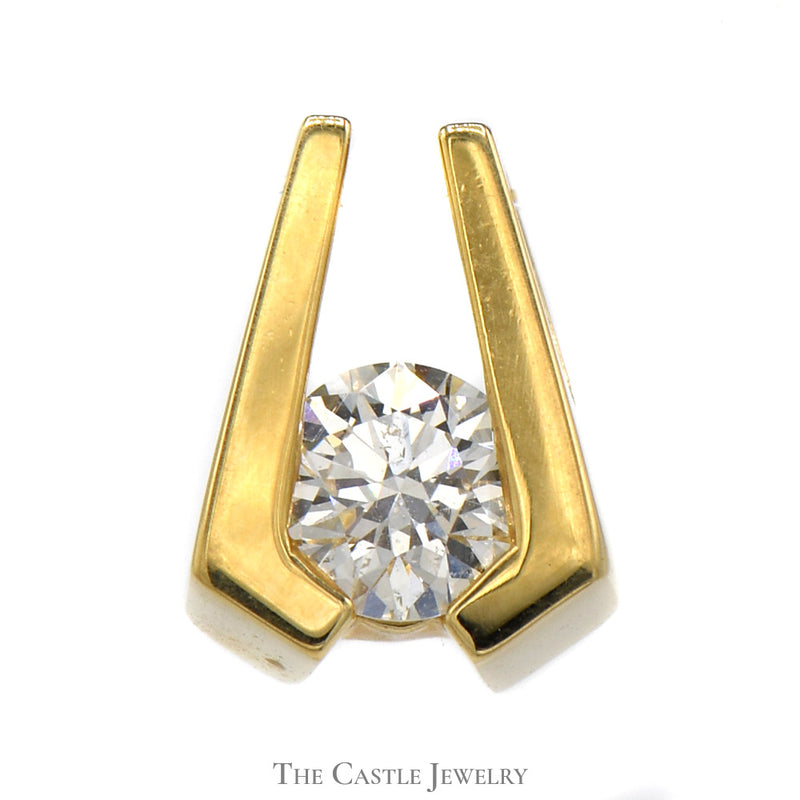 Tension Set Round Brilliant Cut Diamond Solitaire Slide Pendant in 14k Yellow Gold