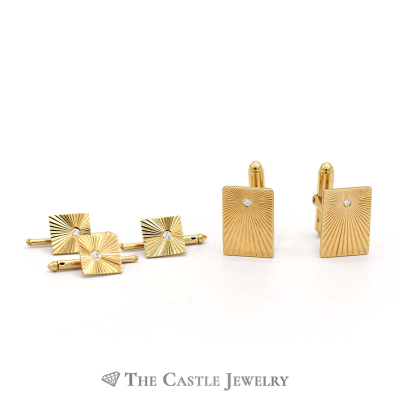 Diamond Cuff Links and Shirt Buttons Set in 14K Yellow Gold