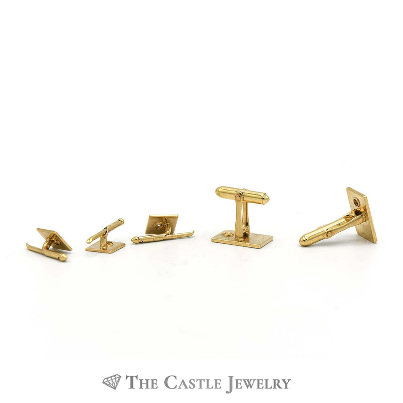 Diamond Cuff Links and Shirt Buttons Set in 14K Yellow Gold