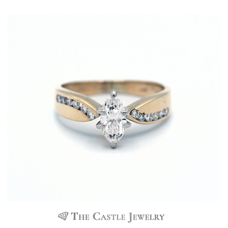Marquise Center Cut Diamond with Diamond Accents in 14kt Yellow Gold