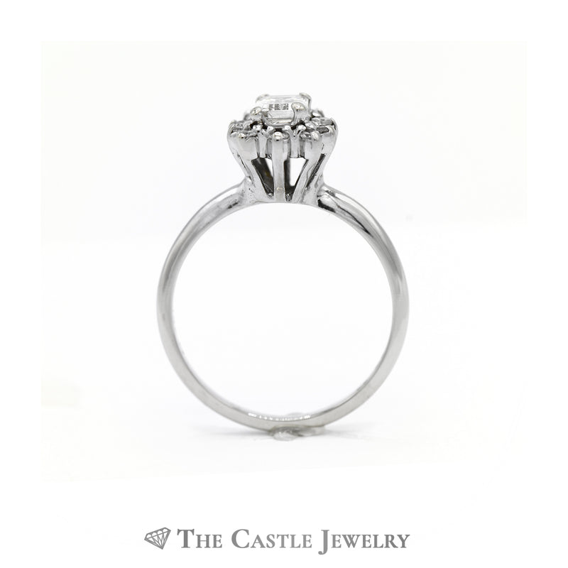 Emerald Cut Diamond Engagement Ring with Diamond Halo