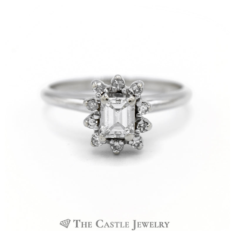 Emerald Cut Diamond Engagement Ring with Diamond Halo