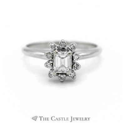 Emerald Cut Diamond Engagement Ring with Diamond Halo