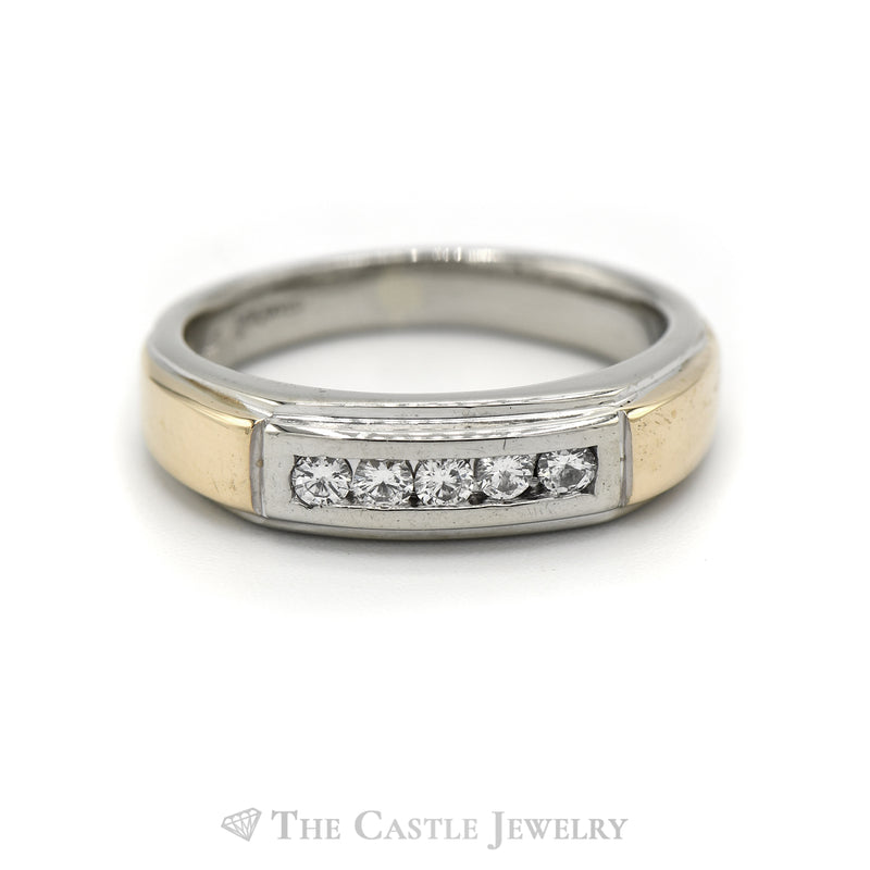 Men's Two-Toned Diamond Channel Set Wedding Band in 14KT White & Yellow Gold