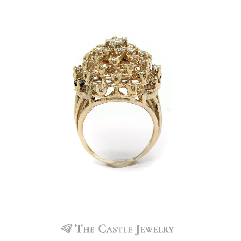 Dome Shaped 2cttw Diamond Cluster Ring in 14k Yellow Gold