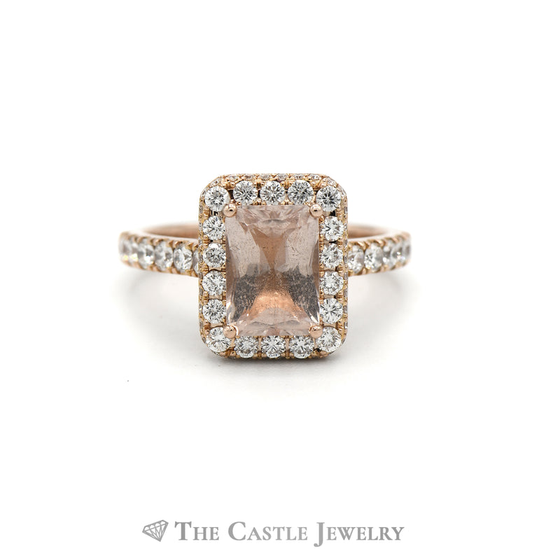 Neil Lane Radiant Cut Morganite Ring with 1cttw Diamond Accents in 14k Rose Gold