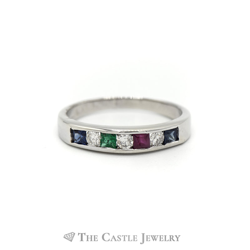 .15CTTW Diamond and Multi Colored Gemstone Wedding Band in 14KT White Gold
