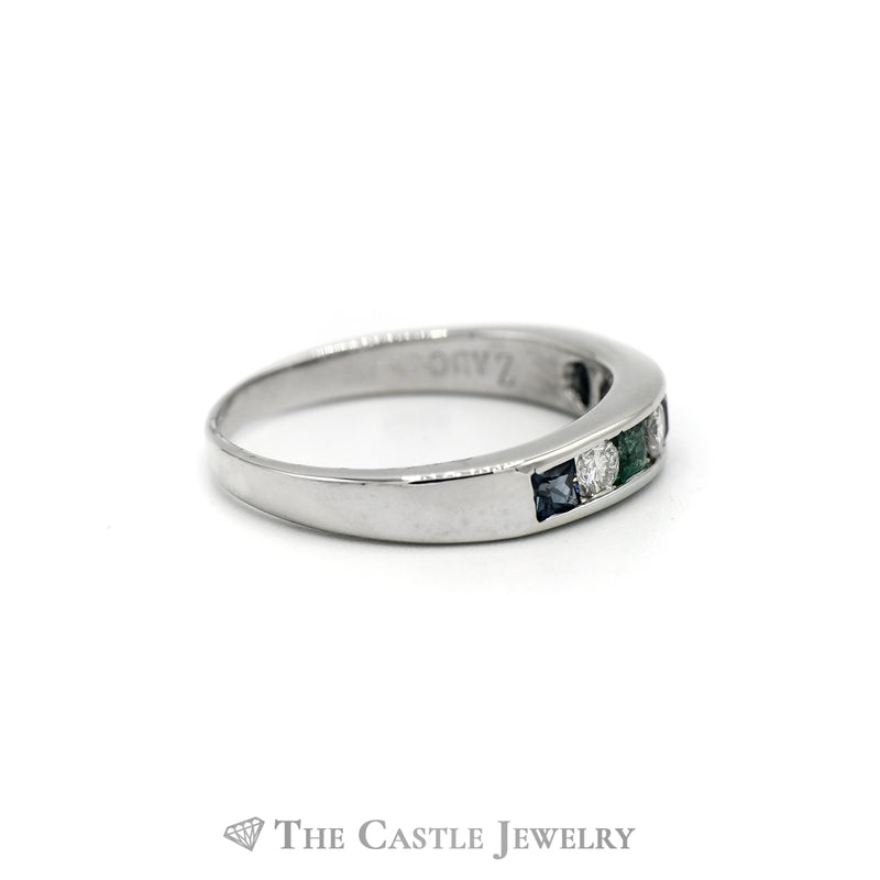 .15CTTW Diamond and Multi Colored Gemstone Wedding Band in 14KT White Gold