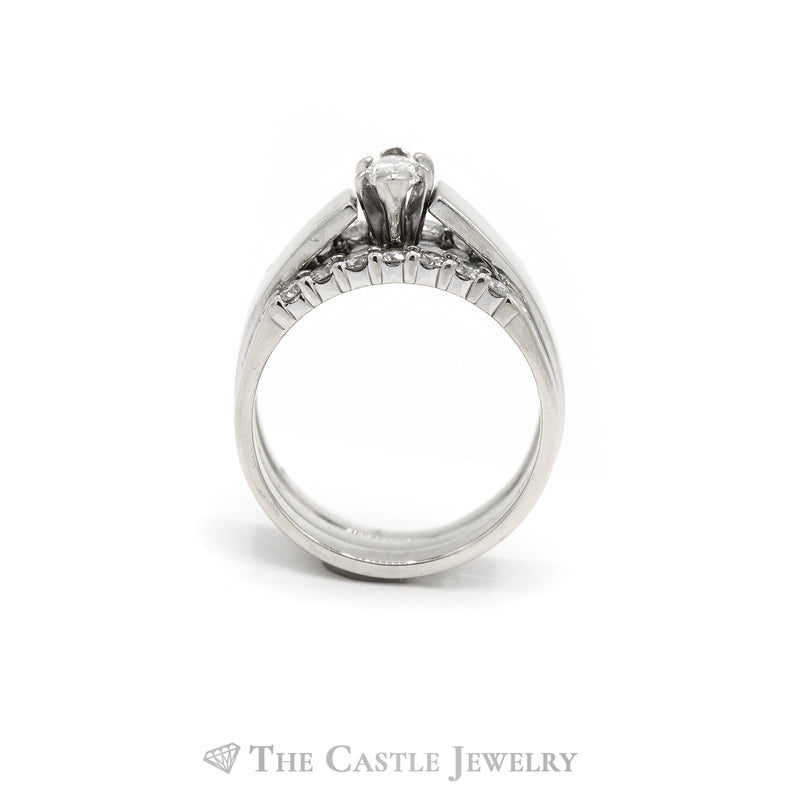 1cttw Marquise Diamond Soldered Bridal Set with Diamond Bands in 14k White Gold