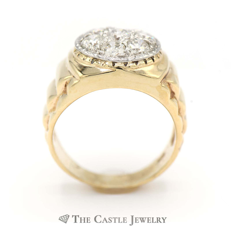 7 Diamond Cluster Ring in 14k Yellow Gold Ridged Style Sides