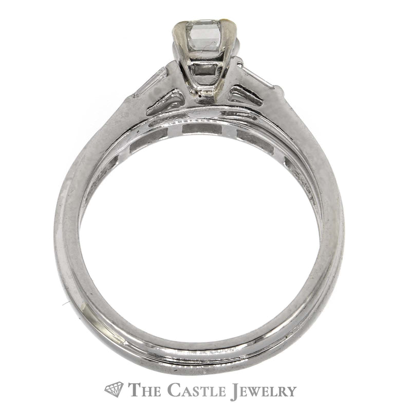Emerald Cut Diamond Engagement Ring and Diamond Band Bridal Set in Platinum