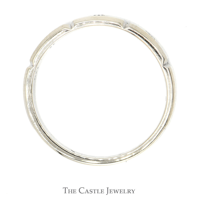 Flat Set Triple Diamond Band with Grooved Design in 14k White Gold