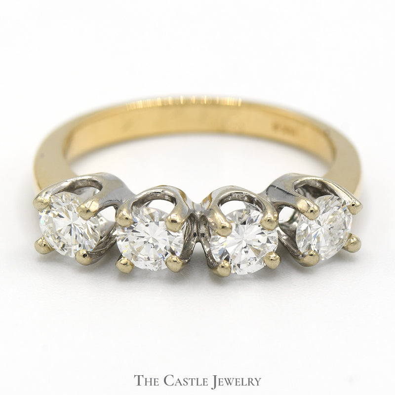 1cttw Four Round Brilliant Cut Diamond Band in 14k Yellow Gold