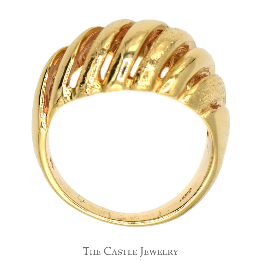 14k Yellow Gold Open Ridged Dome Ring - Size 6