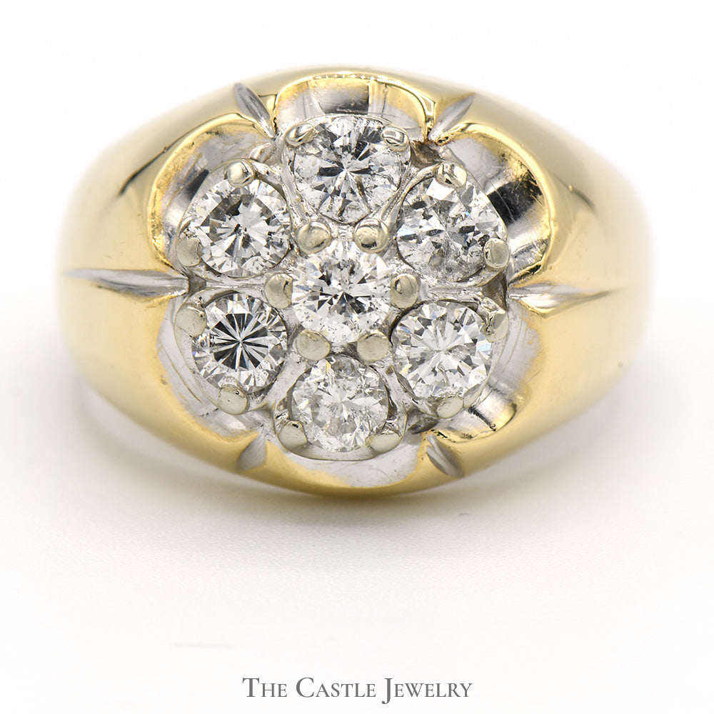 2cttw Diamond Cluster Men's Ring in Scalloped 14k Yellow Gold