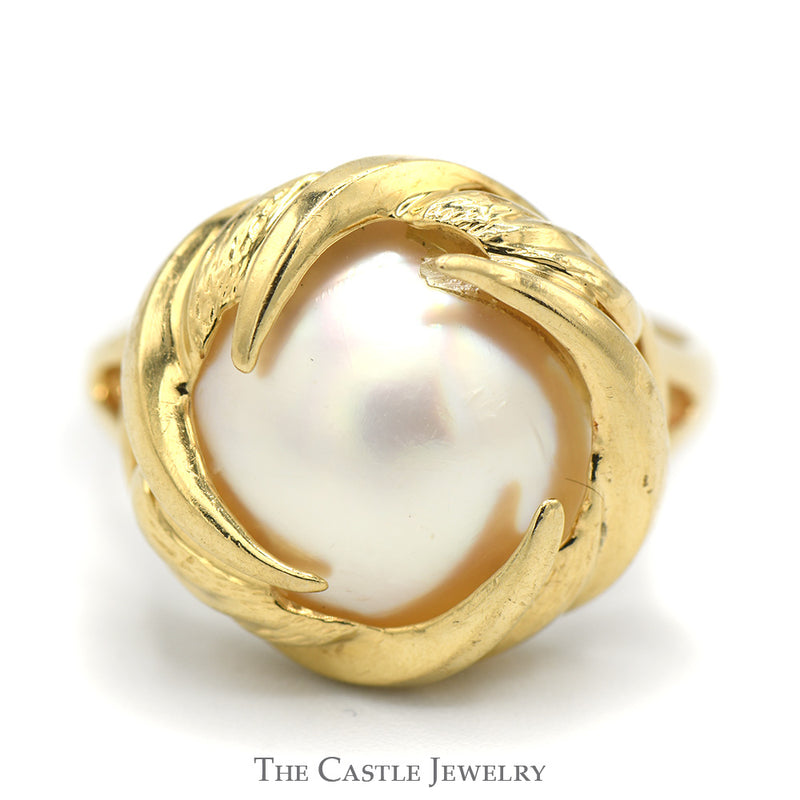 Mabe Pearl Ring with Wave Designed 10k Yellow Gold Mounting
