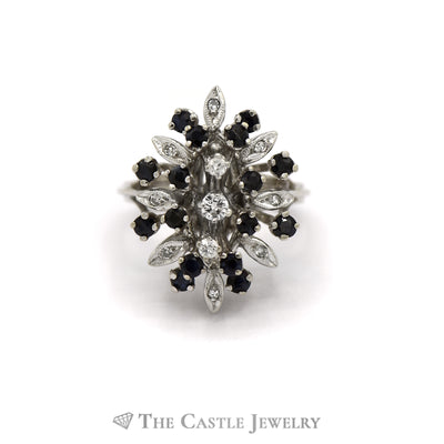 Marquise Shaped Sapphire & Diamond Cluster Ring in 14k White Gold