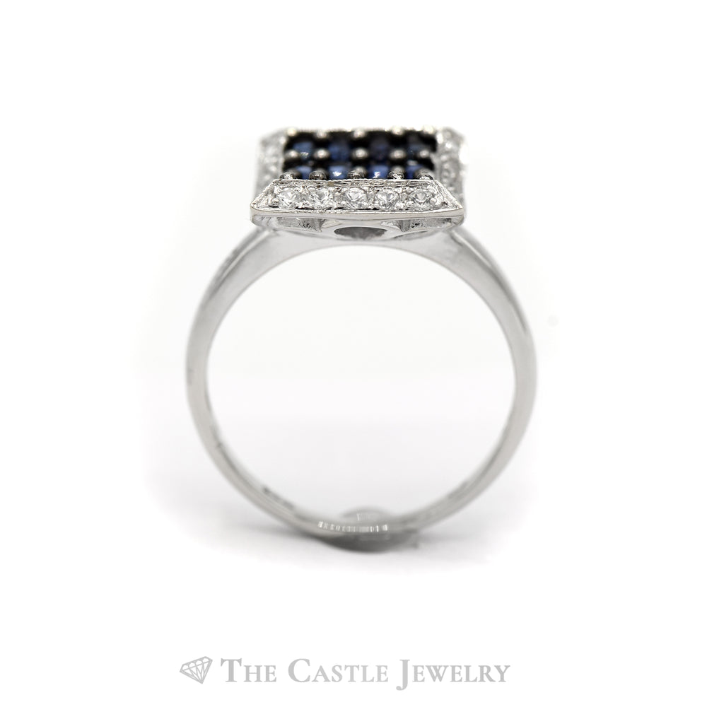 Blue Topaz Cluster Square Ring with Topaz Halo in 14KT White Gold
