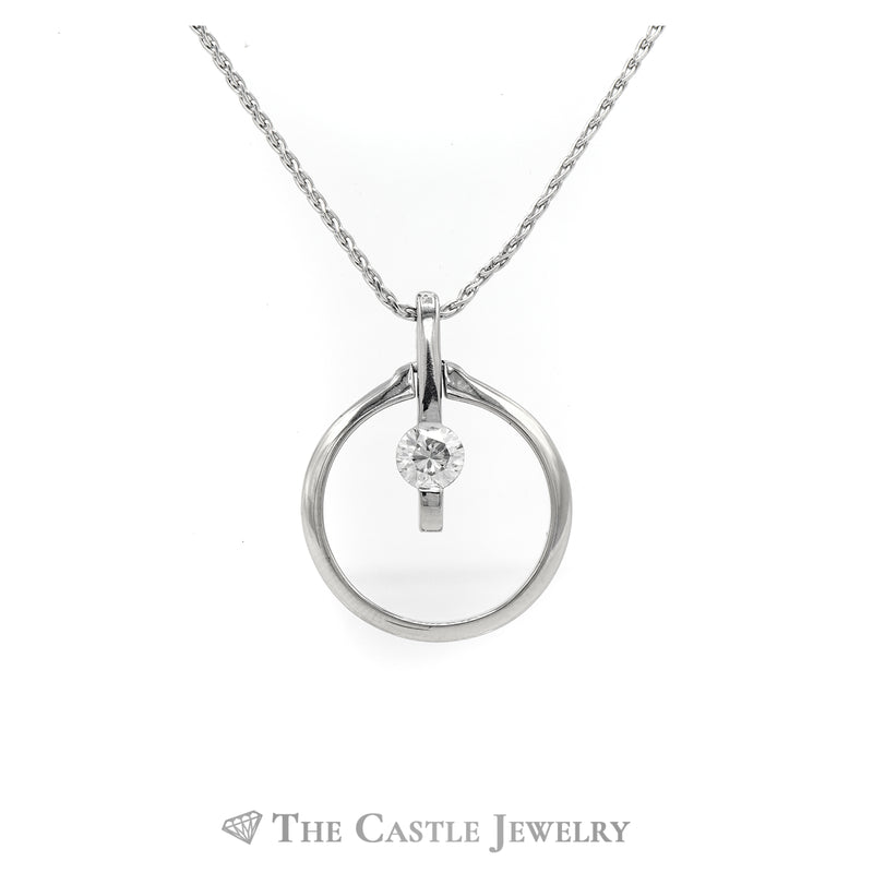 16" Necklace with "O" Ring Pendant with Round Diamond Solitaire in 14KT White Gold