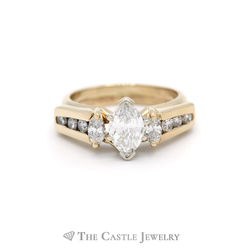1.25CTTW Marquise Cut Bridal Set with Soldered Diamond Accents Band in 14KT Yellow Gold