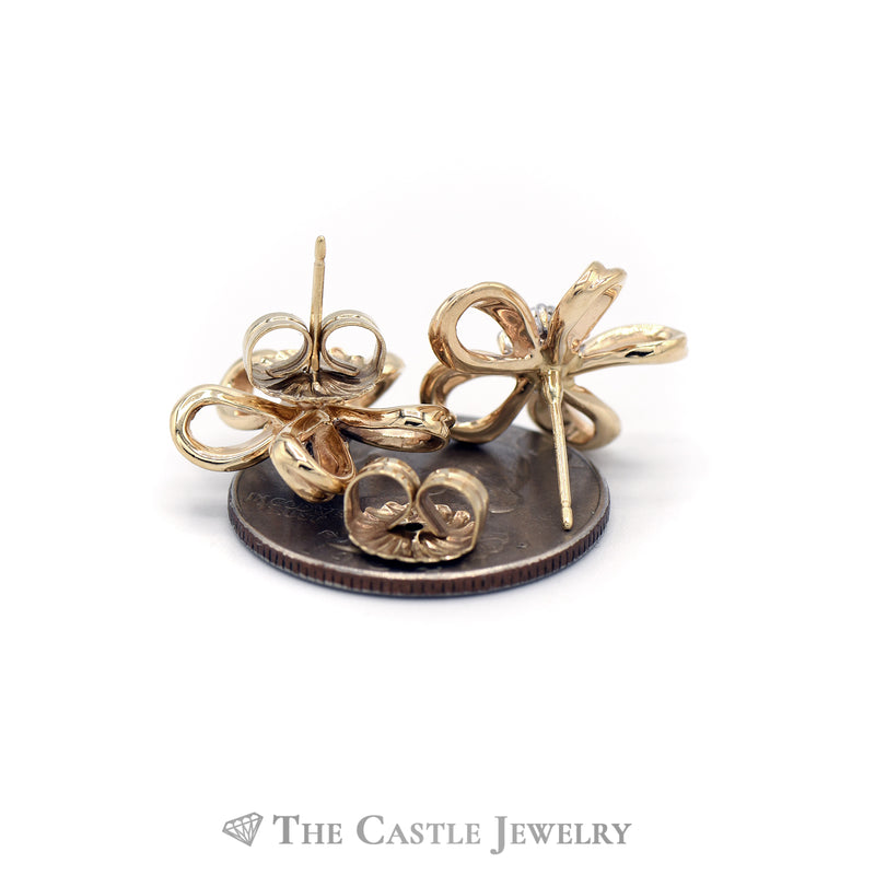 Flower Stud Earrings with Diamond Accents in 14KT Yellow Gold