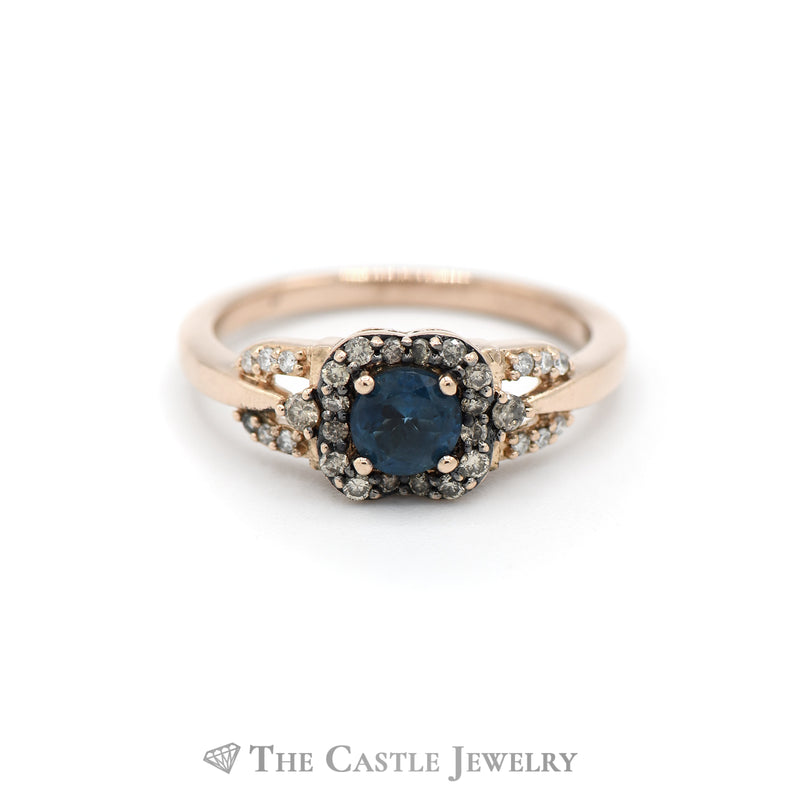 LeVian Blue Topaz, White and Chocolate Diamond Ring in 14KT Rose Gold