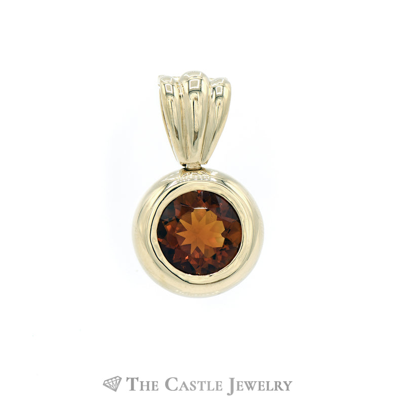 Large Bezel Set Round Citrine Pendant in 14KT Yellow Gold