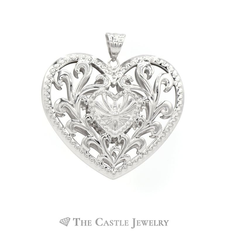 Filigree Heart Pendant in 14KT White Gold
