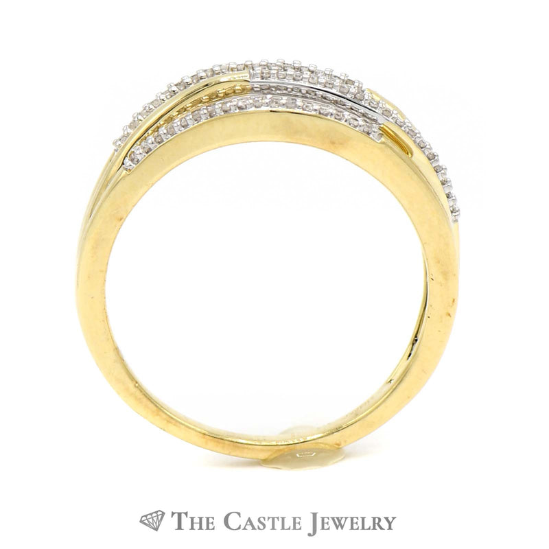 4 Row Round Diamond Band in 10k Yellow Gold