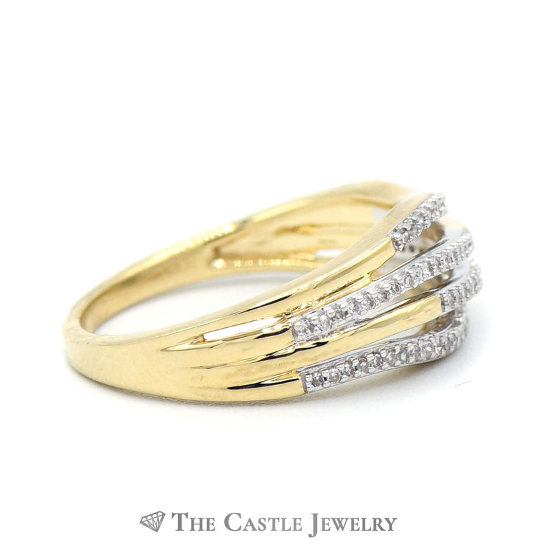 4 Row Round Diamond Band in 10k Yellow Gold