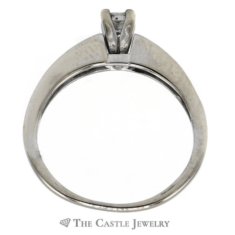 Princess Cut Diamond Solitaire Engagement Rings with Channel Set Diamond Accents in 14k White Gold